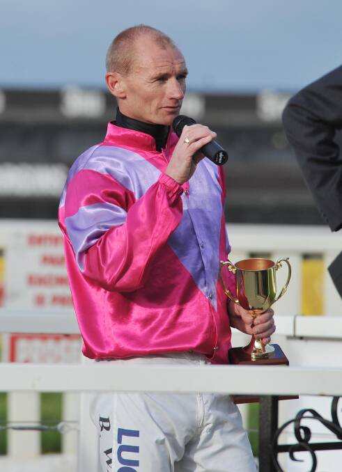 Canberra jockey Brendan Ward, pictured here after winning the Riverina Cup in June, has had a lucky escape after breaking his neck in a fall at Wagga on Friday. Picture: Laura Hardwick