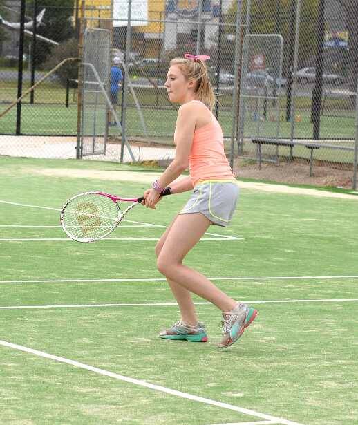 Tahlia Apps concentrates at junior tennis on Saturday. Picture: Jacinta Coyne