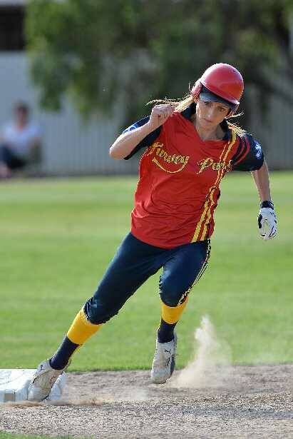 A GRADE: Turvey Park's Amanda Gooden rounds second base. Picture: Michael Frogley