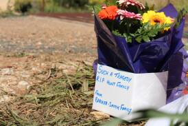 More tributes, including a teddy bear, outside the Hunt family's property as the close-knit communities of Lockhart and Boree Creek come to terms with the horror they've had to endure this week. Picture: Andrew Pearson