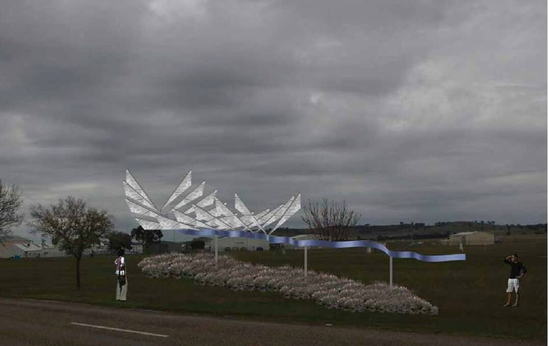 A concept design of what the new public artwork at Wagga Airport will look like. The $120,000 project will be installed on Don Kendall Drive after councillors voted to accept an expression of interest for the work at its meeting on Monday night.