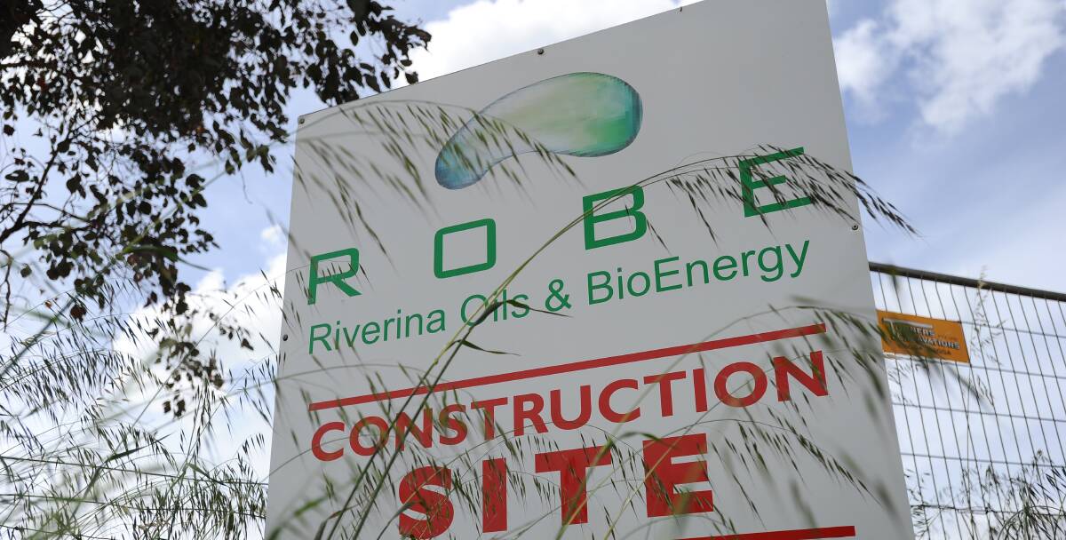 A sign at the Riverina Oils and BioEnergy site in 2011, before the oilseed crushing and refining plant was built.
