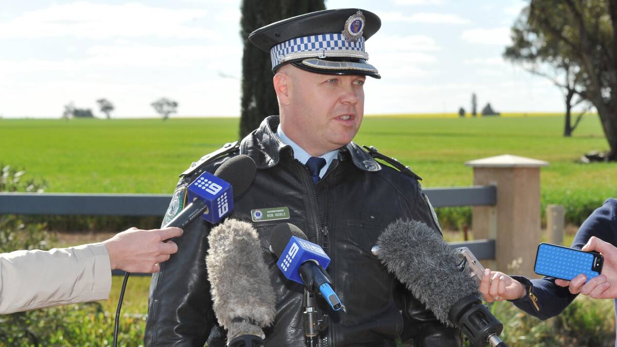 Wagga Local Area Commander Superintendent Bob Noble confirms police divers had recovered a man's body in the murky water of the dam at a Boree Creek property where four people were found dead on Tuesday. Picture: Laura Hardwick