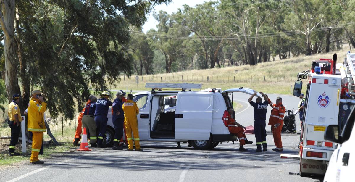 Two people were killed after a motorcycle and ute collided near Coolac on Sunday afternoon. Picture: Les Smith