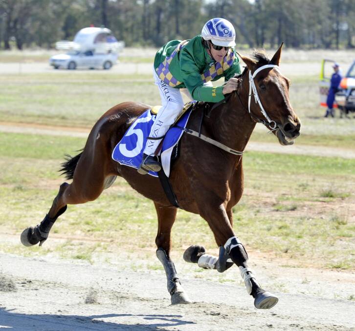 UNDER THREAT: In a first for the Riverina Victorian reinsman Daryl Douglas rides Sonofanearl to victory in the monte at Coolamon. However, the longevity of the meeting is under fire following concerns over the suitability of Coolamon's track.