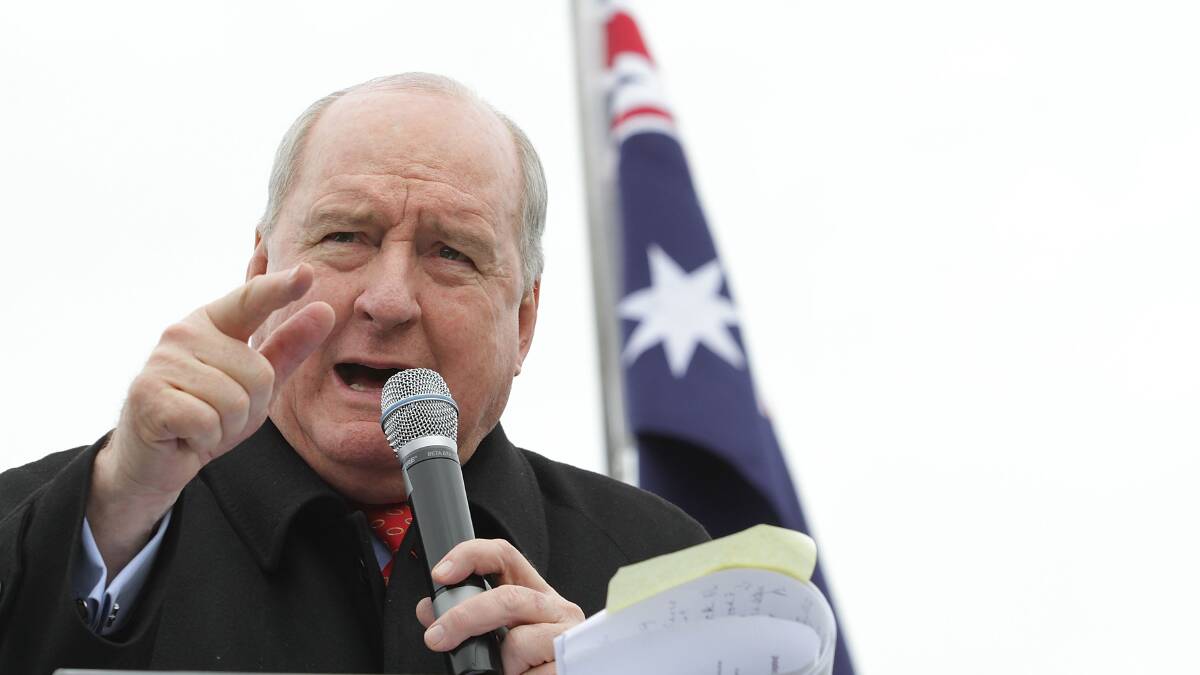 Alan Jones speaks at the "Convoy of No Confidence" rally against the Gillard government outside Parliament House in 2011. Picture: Getty Images