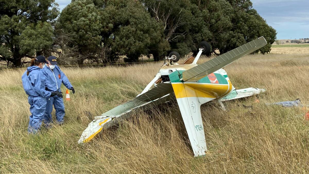 TRAGEDY: Hayden Bruce and Tom Sheather had been conducting inspectors for Essential Energy when their plane lost altitude and travelled nose first into the ground near Canberra in April last year. 