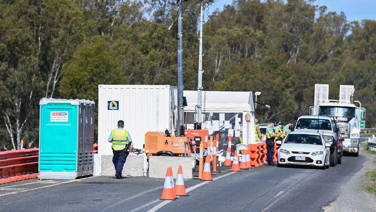 CHECKPOINT: Police at the border in Corowa. 