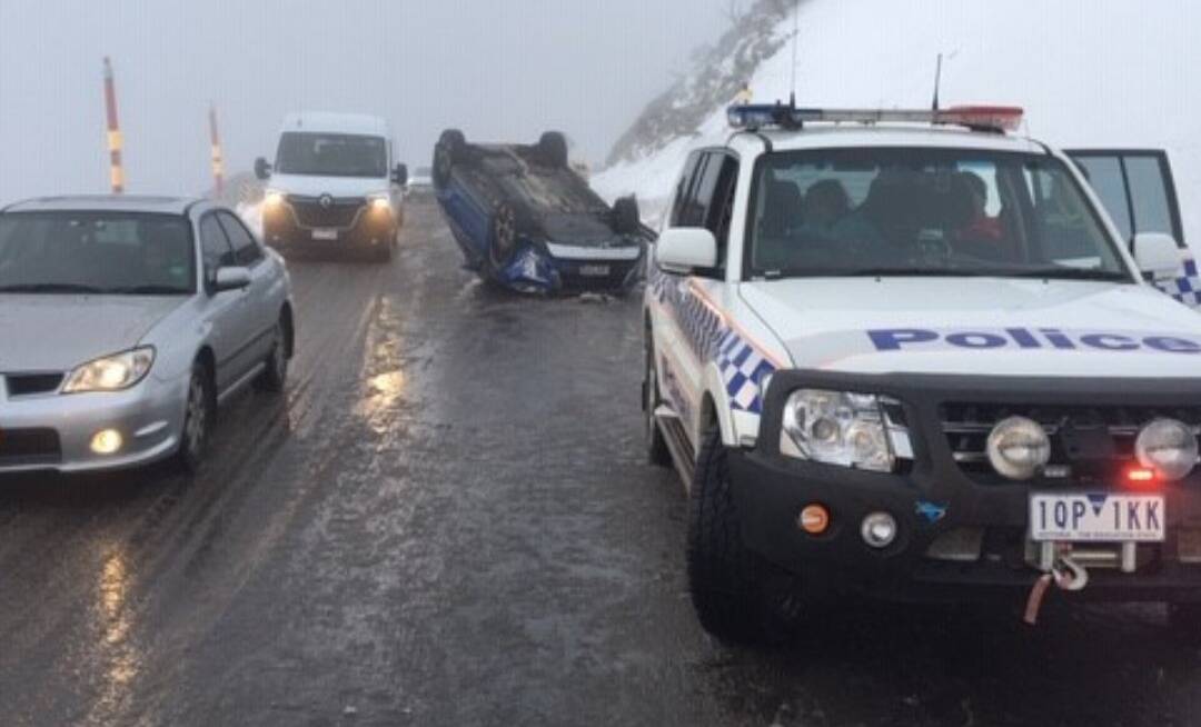 CRASHED: A flipped car at a ski resort. 