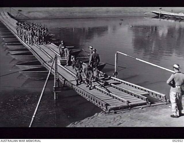BUILDING A BRIDGE: Kapooka Bridging Wing constructing a pontoon bridge at the Wagga bathing beach reserve. Picture: Sherry Morris