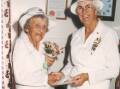 BOWLING FUN: Mabel Castle and Doreen Hutchinson, members of the Wagga Womens Bowling Club. Picture: Sherry Morris