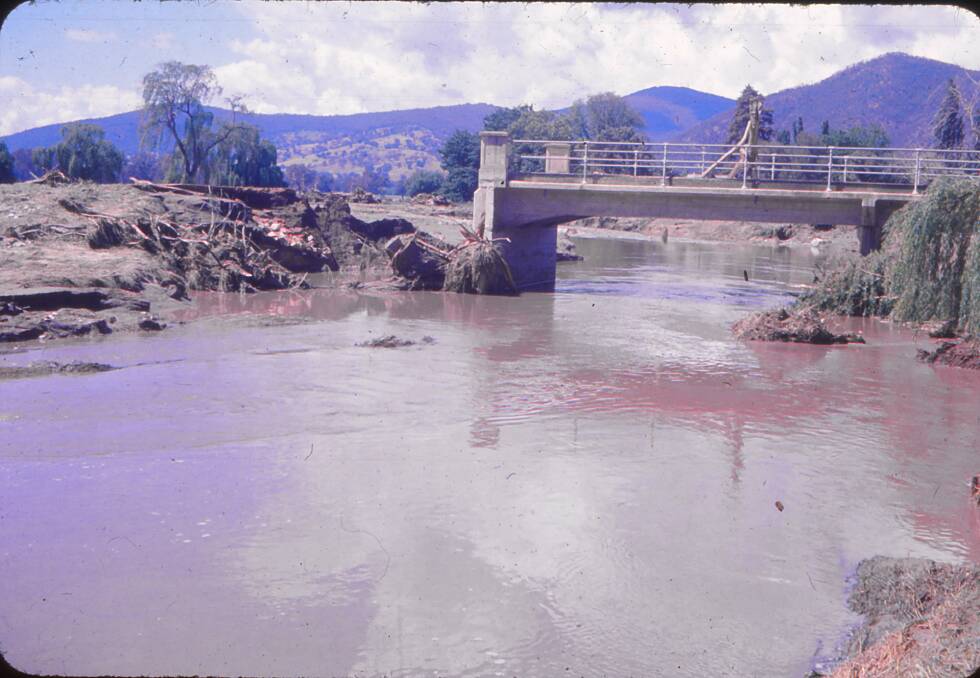 GONE: Washed away. The River Road bridge lost the concrete ends in the 1969 floods.