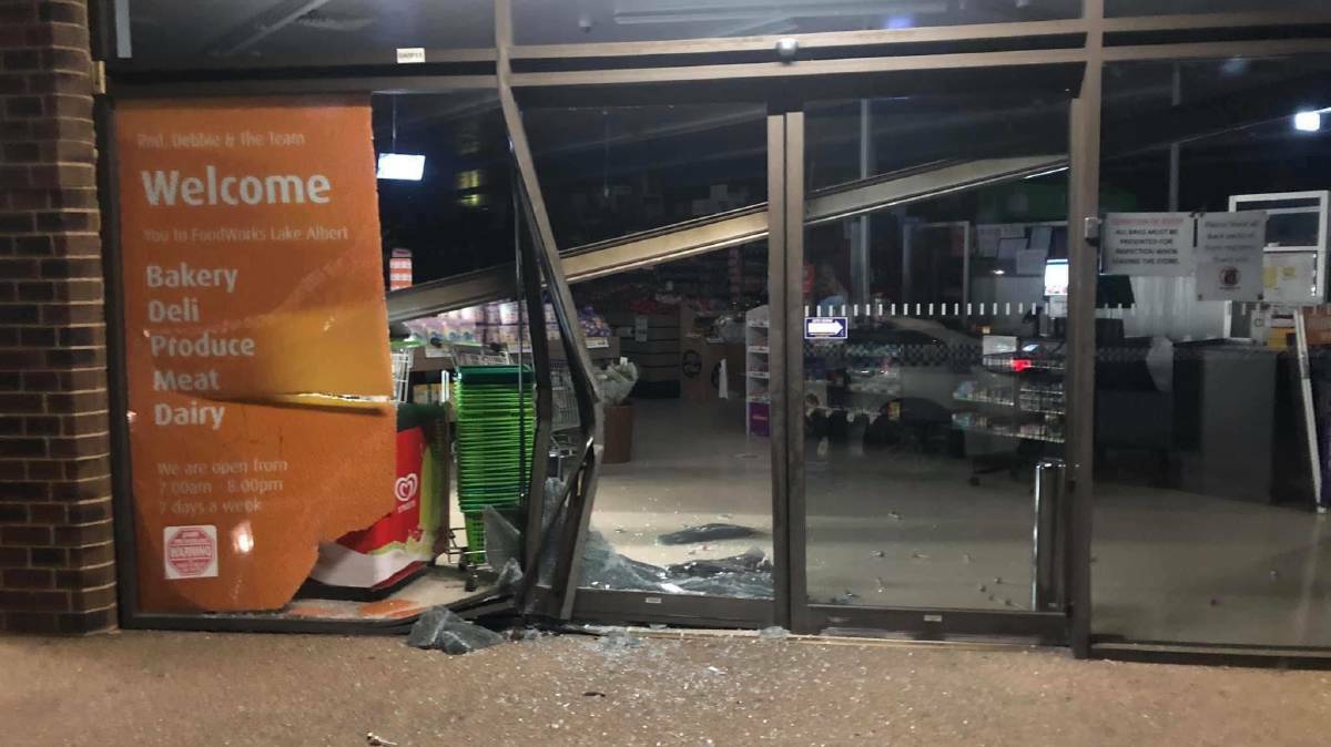 PAST OFFENCE: A vehicle drove into the front glass of the Lake Albert Foodworks before getting away with stolen goods in June this year. Picture: Contributed
