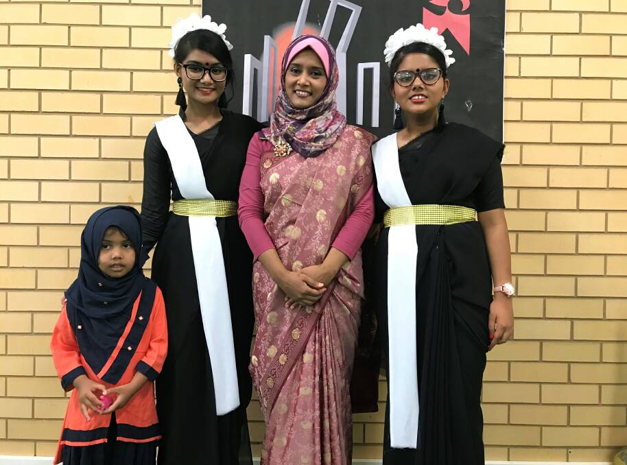 TRADITIONAL DRESS: Aura Rahman, 3, Nuzhat Bashar, 17, Afsana Tanjeem, and Musrah Bashar, 12, celebrated the day with family and friends. Picture: Jessica McLaughlin