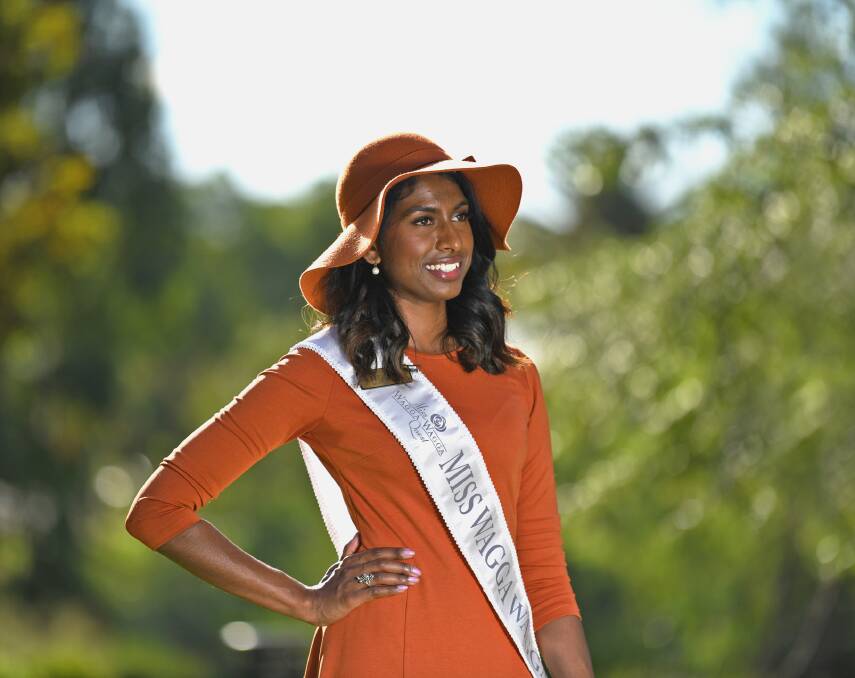 Miss Wagga Stina Constantine wears the colour of multicultural unity ahead of international Harmony Day.