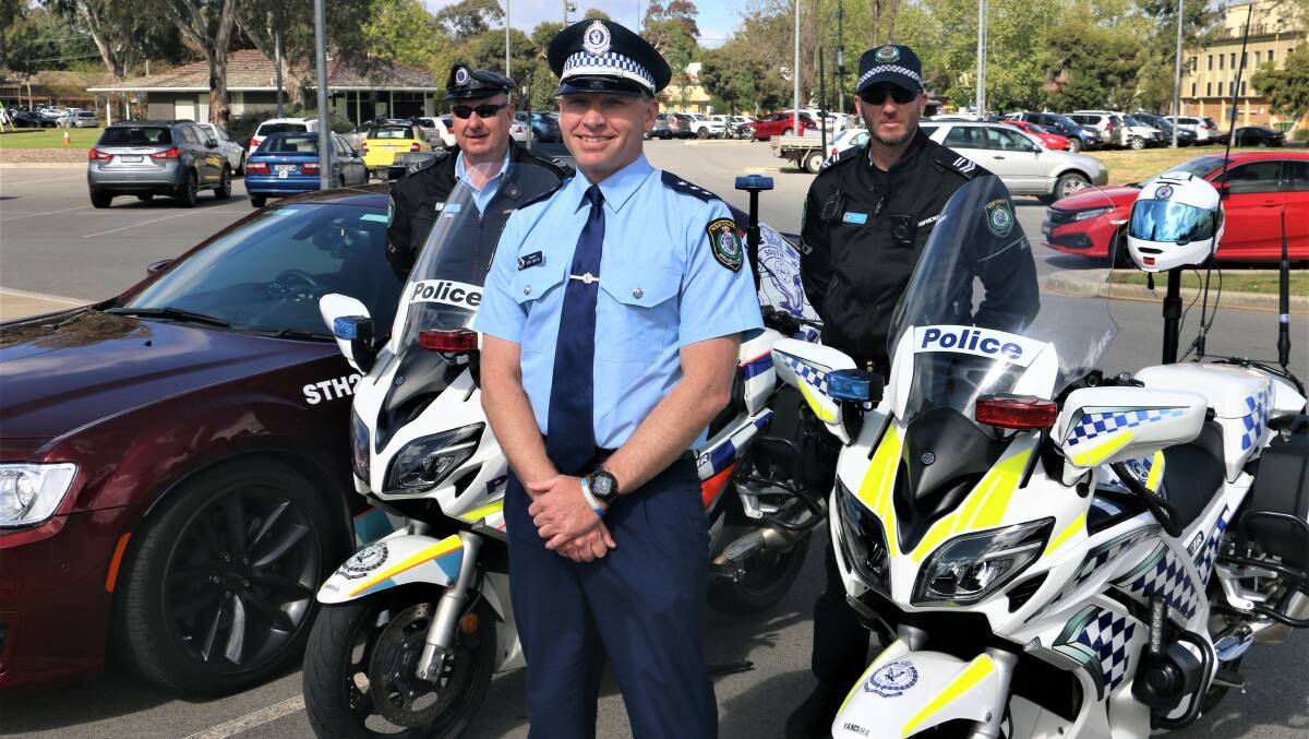 DRIVERS WARNED: Senior Constable Craig Prestage, Acting Inspector Ben Smith and Leading Senior Constable Jamie Mooney will be out in force on Wagga's roads over the long weekend. Picture: Jessica McLaughlin