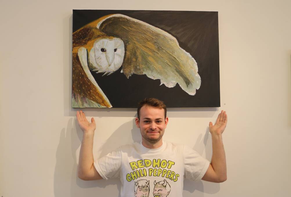 Jake Doble produced a painting of an owl using biblical symbolism. Picture: Jessica McLaughlin