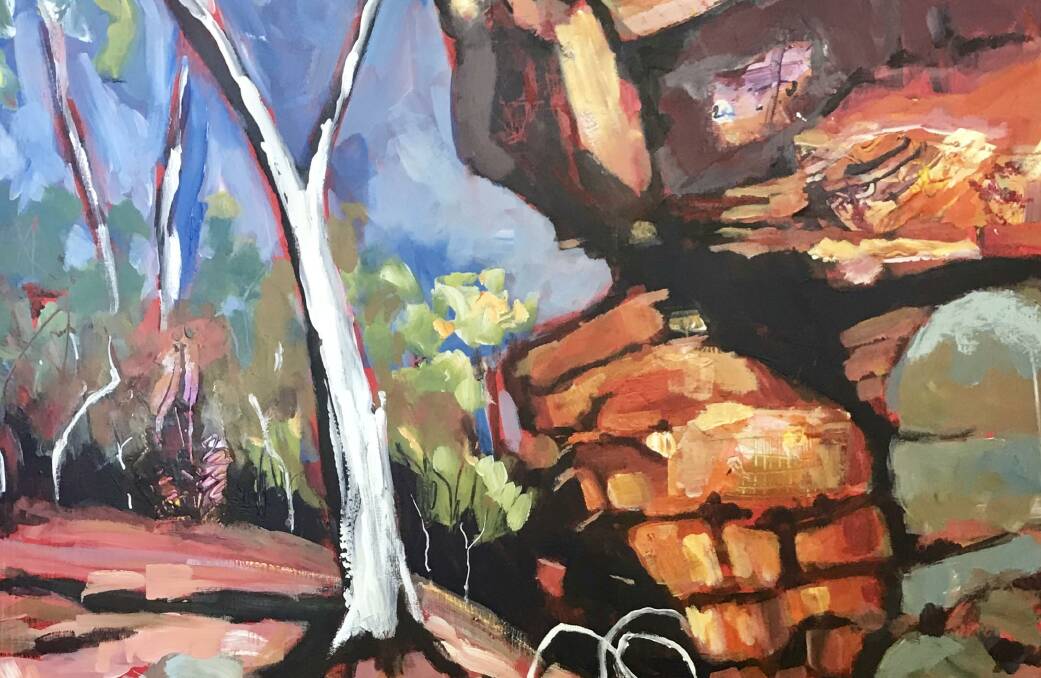 A snapshot of Ann Rayment's many works that will be on display at Wagga Art Gallery, showcasing the Australian landscape with bright colours and bold strokes.