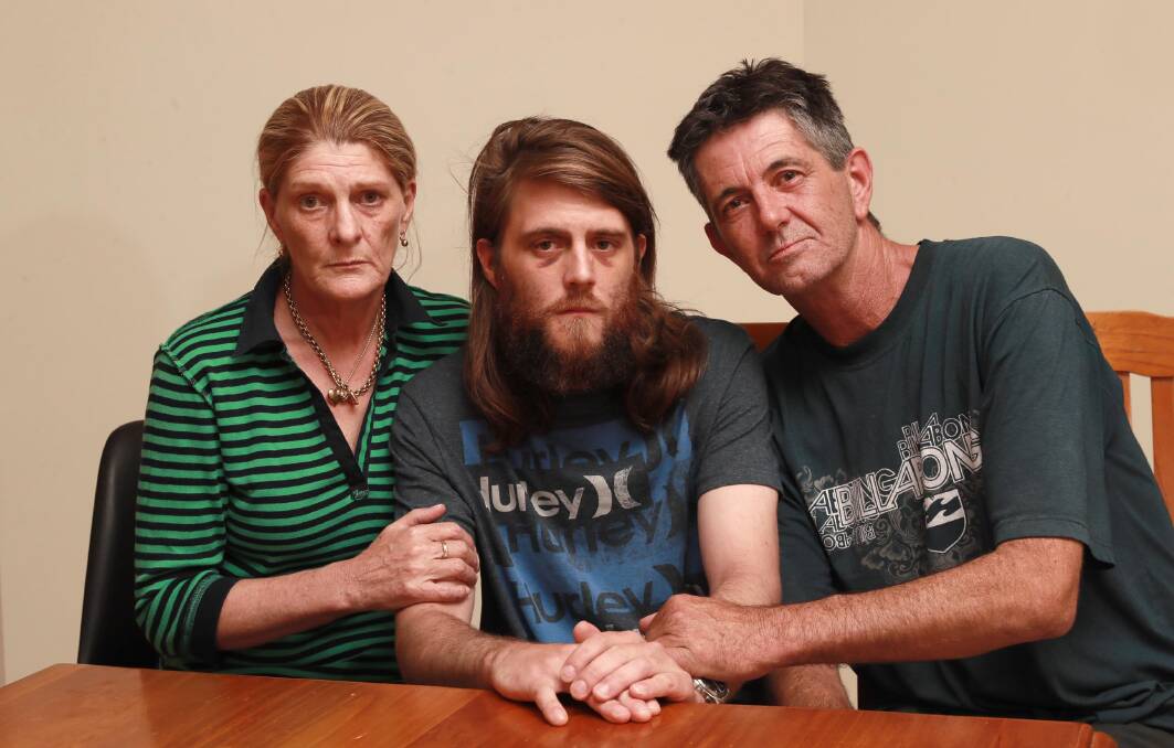 Blake Willis with his parents, Leanne Rankin and Brad Willis after the attack. Picture: Les Smith