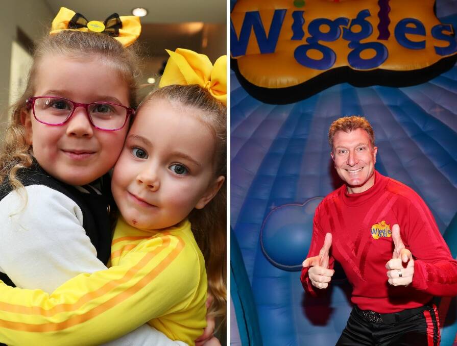 LITTLE WIGGLERS: Sienna Evans, 4 and Imani Vidler, 4, dress up as their favourite Wiggle for the Wiggle Fun Tour in Wagga. Pictures: Emma Hillier