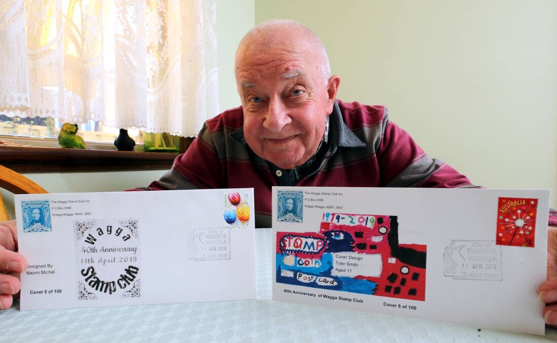 AVID COLLECTOR: Peter Simpfendorfer with his limited edition, one in one hundred Wagga Stamp Club 40th anniversary envelopes. Picture: Les Smith