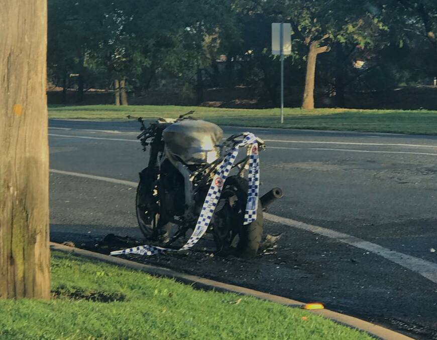 The motorcycle was found burnt on the corner of Travers Street and Trail Street. 