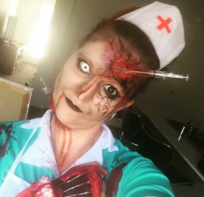 SPOOKY: Kelly-Anne Ryan goes all out for Halloween each year, doing her own special effects makeup to match. Picture: Contributed