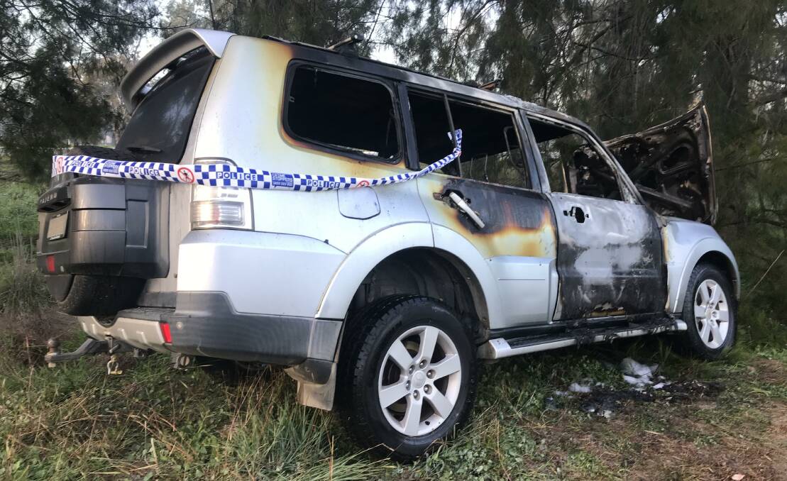 BURNT OUT: A Mitsubishi Pajero was totally destroyed by fire. Picture: Jessica McLaughlin