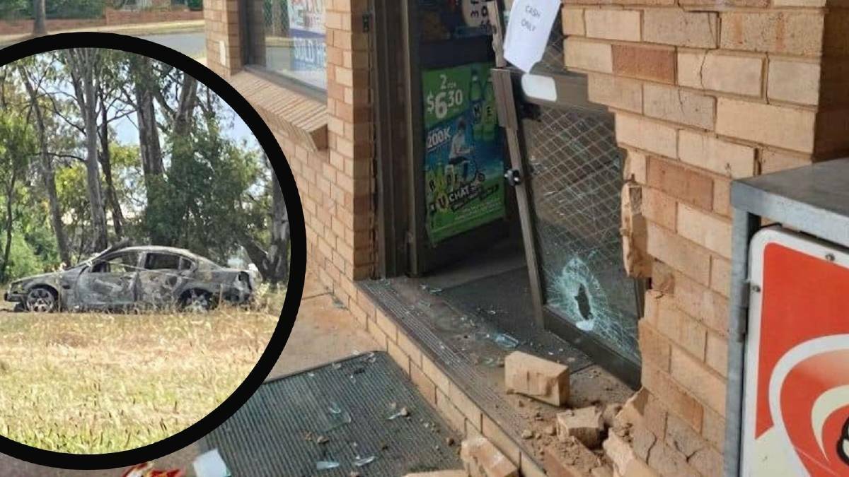 HIGH IMPACT: A stolen car allegedly rammed into the Metro Service Station in Ashmont, leaving the doors smashed and bricks crumbled. Picture: Wagga Neighbourhood Watch