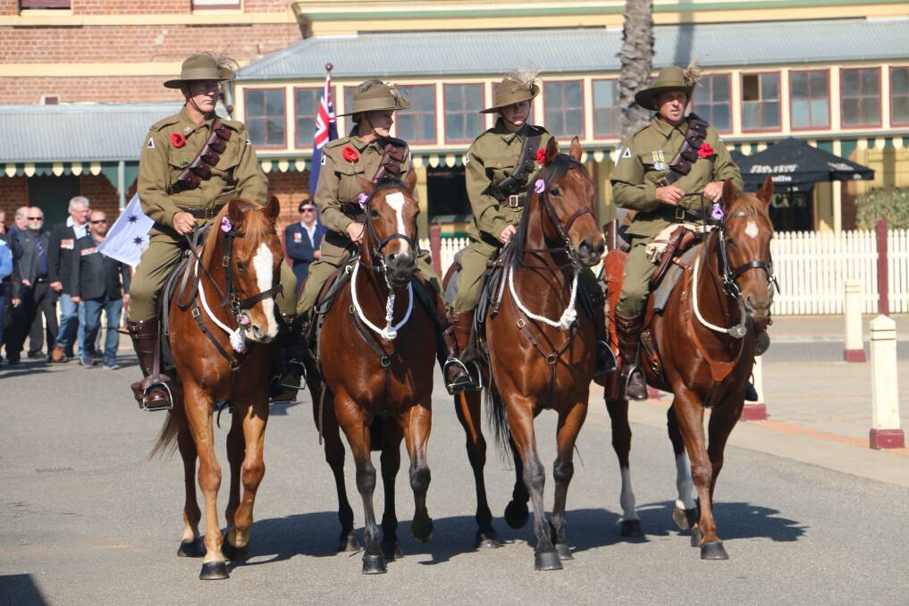 LEADERS: Light horsemen lead the march on Anzac Day through Junee's streets. Picture: Jessica McLaughlin