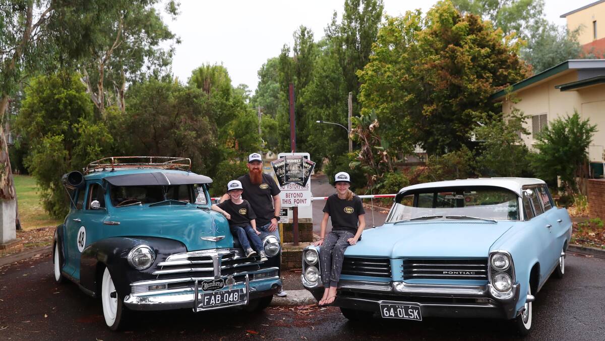 Spence, 6, Howard and Felicity Brown, 12, enjoyed the cars on show at last year's Riverina Rumble. Picture: Emma Hillier