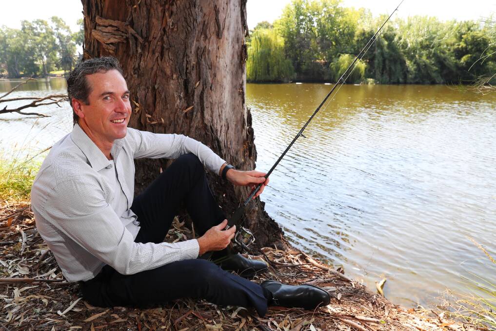 BY THE WATER: Member of South Wagga Apex Mathew Longmore has his line ready to cast for a morning of fishing. Picture: Emma Hillier