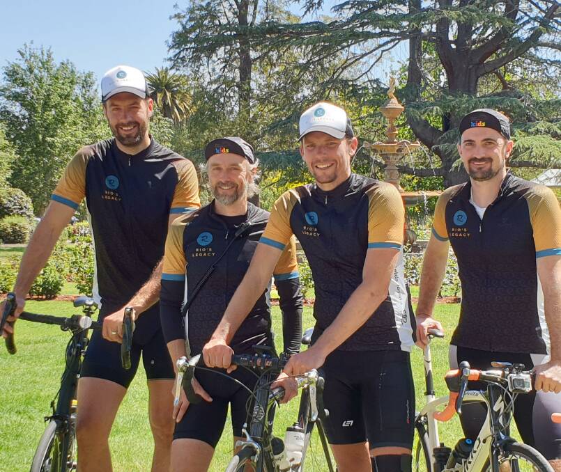 CYCLE FOR CHANGE: Lee Morley, Chad Fowler, Ryan Fowler and Shane Booker complete the Albury to Wagga leg of Rio's Ride.