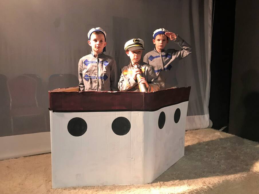 Cooper Higgins, Austin Blackett and Charles Murdoch set sail for the final two days of performing with The Children's Theatre Workshop. Picture: Jessica McLaughlin