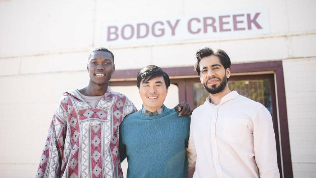 THE MERGER: Francis Kamara, Harry Tseng, Shahil Saluja form part of the cast for the Wagga-based film. Picture: Billy Zammit