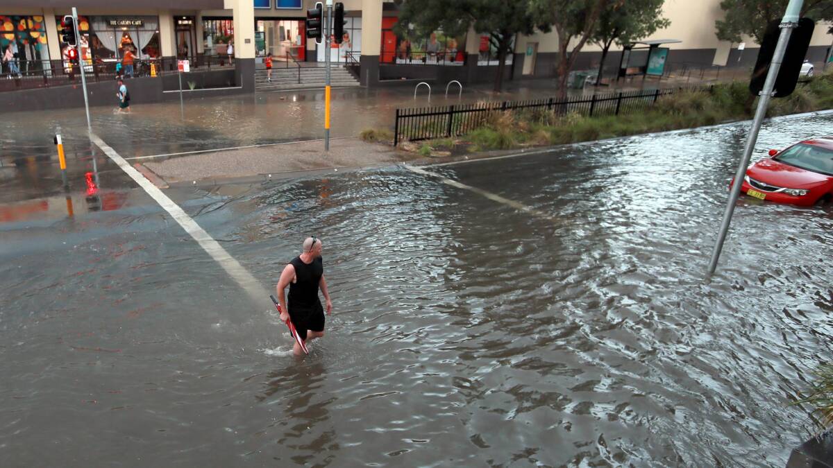 INUNDATED: Flood water pools on Forsyth Street between the Sturt Mall and Wagga Marketplace after heavy rain. Picture: Les Smith