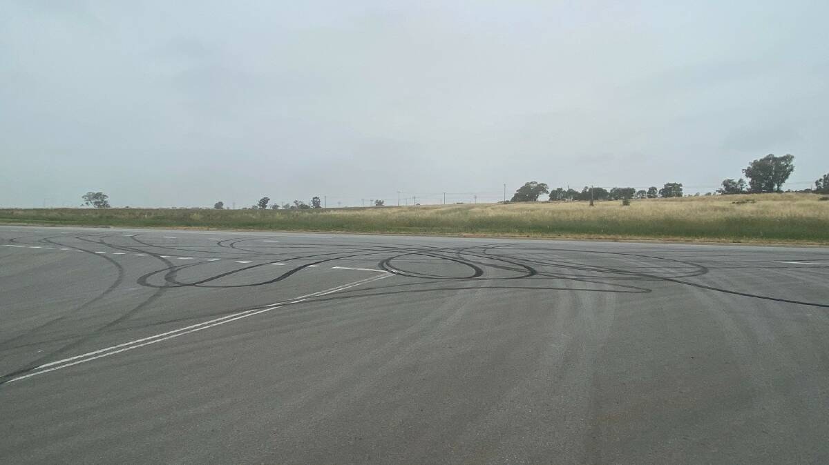 Tyre marks left on the road where the burnouts took place. Picture: Riverina Highway Patrol