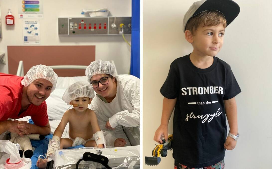LITTLE FIGHTER: three-year-old Finley Owens, pictured with his parents Jake Owens and Belle Langridge, really is 'stronger than the struggle'. Picture: Contributed