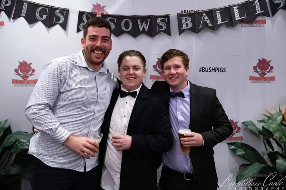 FOND MEMORIES: Dom Smith, Jack Williams and Beau Lochhead at a university ball. Picture: Contributed