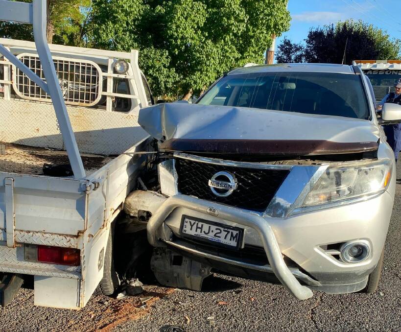 The stolen vehicle was found crashed into a parked car on Lakeside Drive. Picture: Contributed