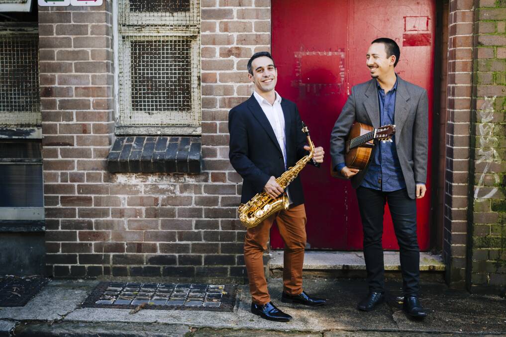 INTERESTING MIX: Sydney's Duo Histoire with Nick Russoniello on saxophone and Murilo Tanouye on classical guitar. Picture: Contributed