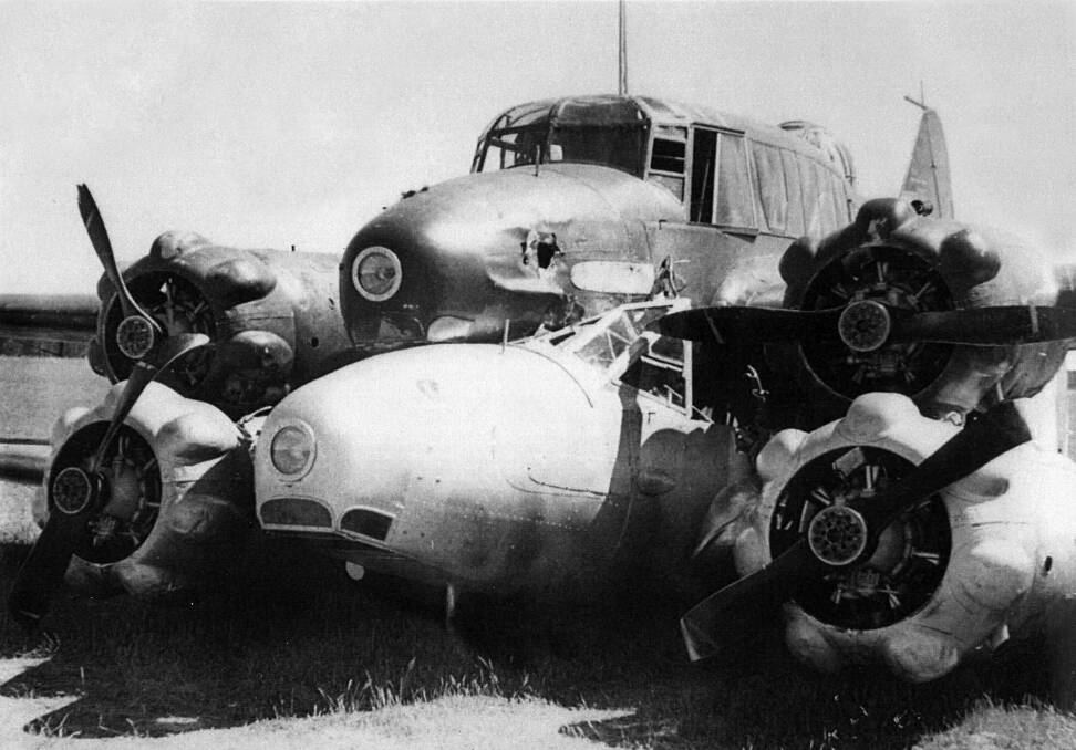 The two Avro Anson aircraft were still attached when they landed in a field near Brocklesby in 1940. Picture: Contributed