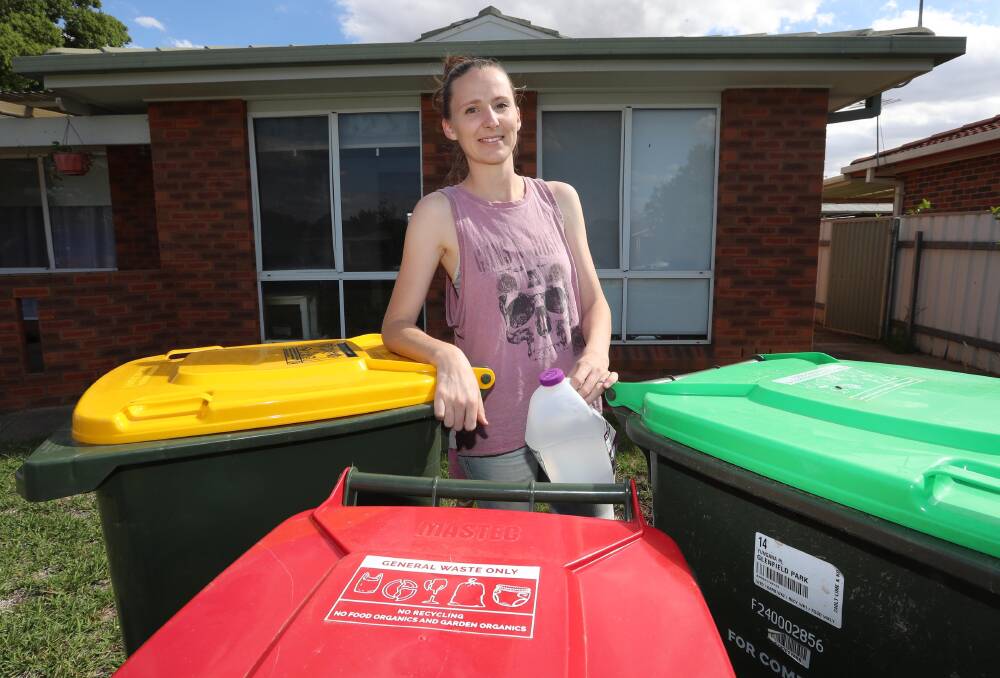 Elyce Lyons was one Wagga lady pleased with the introduction of a green waste bin. Picture: Les Smith