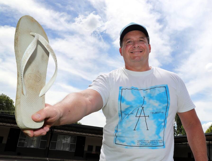 CHAMPION: Last year's champion thong thrower was Craig Fietz from Wagga, but this year's celebrations may bring a new winner. Picture: Les Smith