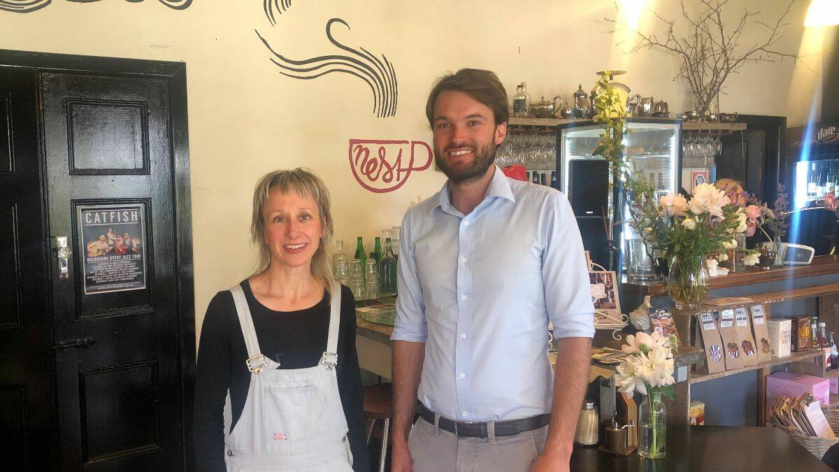 Richie Robinson, Destination Riverina Murray General Manager, with Laura Fraumeni, Owner and Manager of Cafe Nest in Tumbarumba. Picture: Contributed