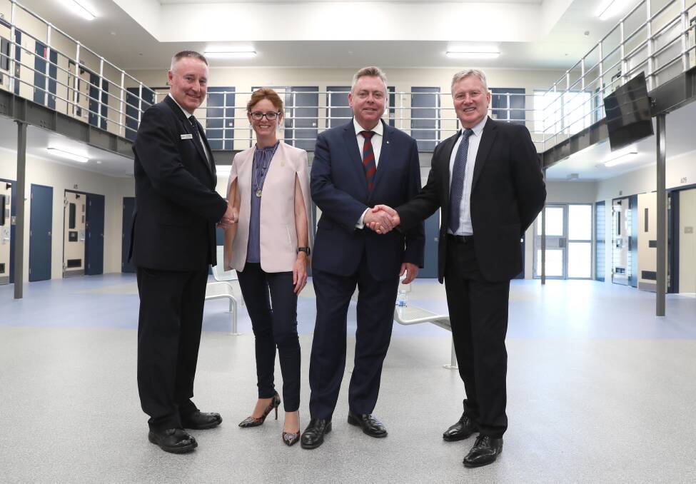 OFFICIAL OPENING: Scott Brideoake, Steph Cooke, Anthony Roberts and Managing Director The GEO Group Australia Pieter Bezuidenhout tour the new facility. Pictures: Les Smith