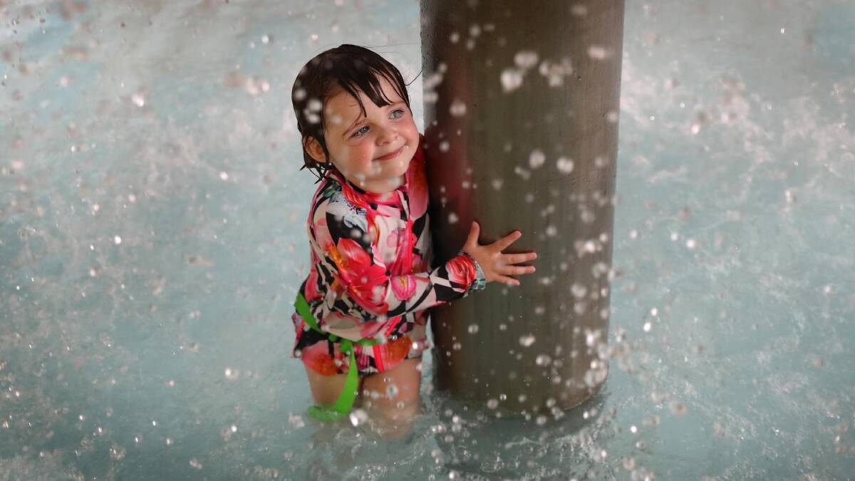 THROWBACK: 3-year-old Peyton Butler from Lavington enjoys a cool down at Oasis on Australia Day last year. 
