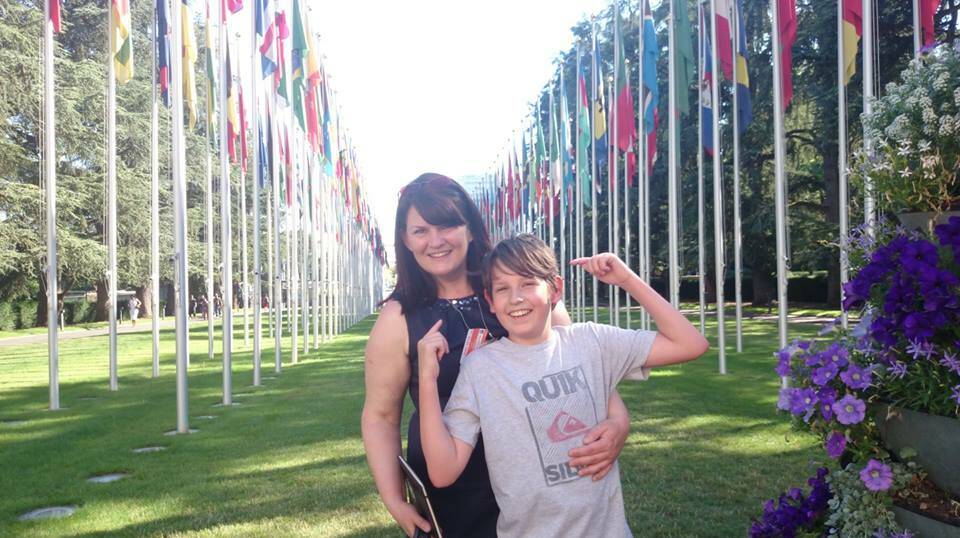 UN TALKS: Wagga-born Monique Blakemore with her son Nick, 11, presenting at the UN in Geneva about the challenges women and mothers with autism face.