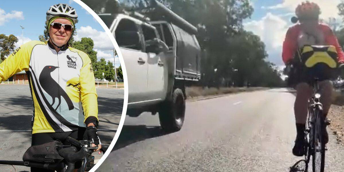 Bicycle Wagga president and cyclist Shane Raidal (left) has spoken out after his on-bike camera captured the moment a bottle was thrown from a car window at a group or riders near Wagga on April 7. Pictures by Tom Dennis, supplied