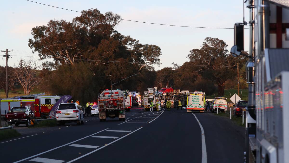 The scene of the accident at the Sturt Highway and Tumbarumba Road intersection at Alfredtown. Picture: Emma Hillier